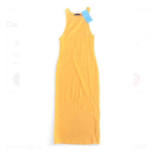 ZARA Crewneck Sleeveless Seamless Bodycon Dress Yellow Size S - Picture 2 of 6